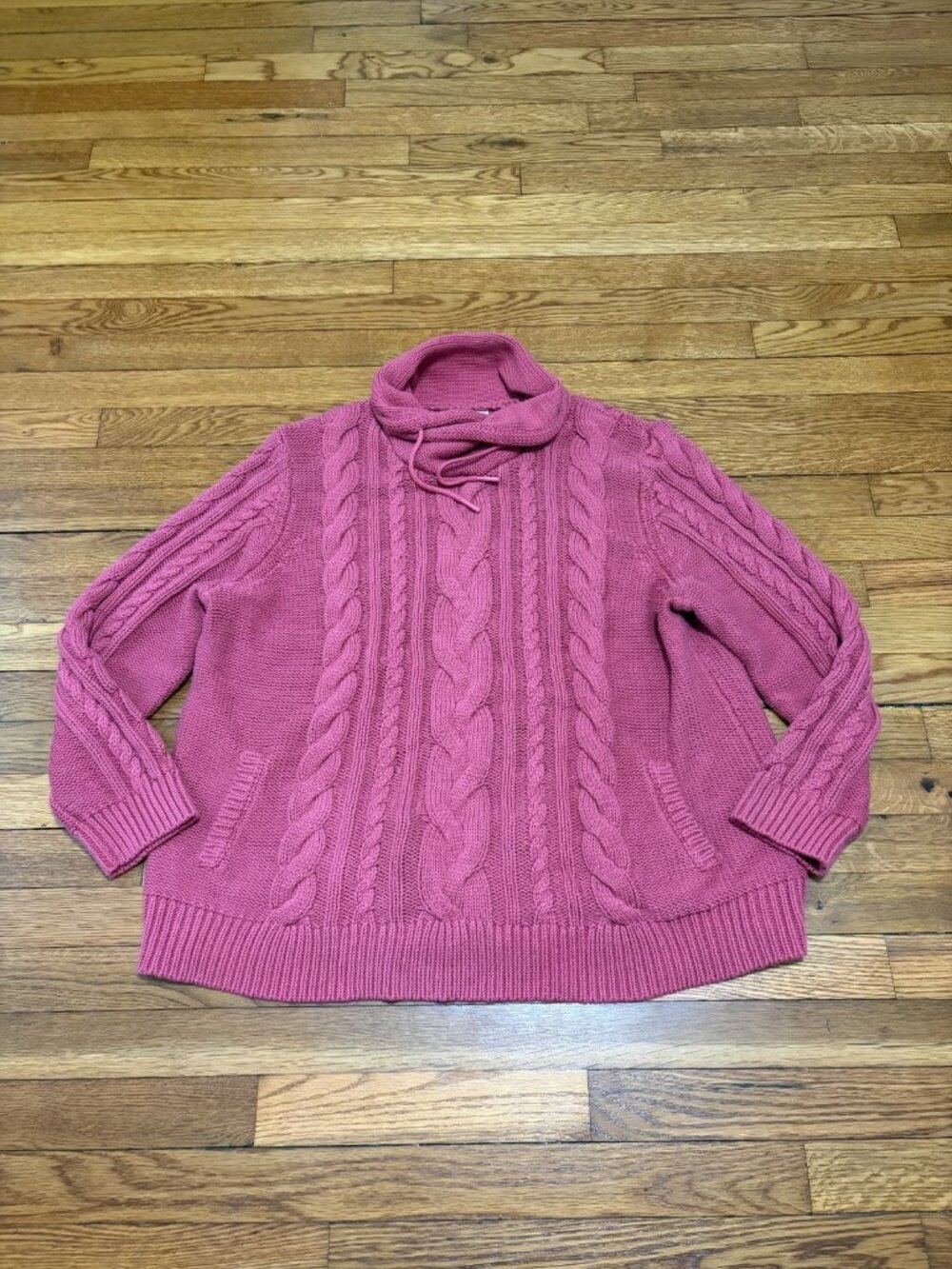 LL Bean Womens Cowl Neck Sweater Plus 3X Pink 100% Cotton Cabe Knit Pullover